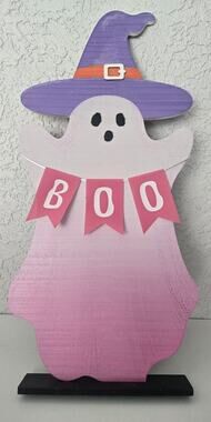 Dollar General 24" Pink Ghost Witch Hat BOO MDF Standing Halloween Decor